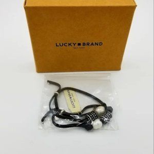 🍀Lucky Brand Pearl and Pave Crystal Detail Adjustable Leather Bracelet🍀